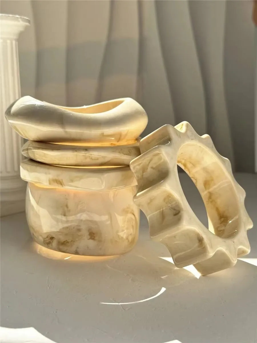 TEEK - Golden Beige Geometric Thick Oversized Bangles JEWELRY theteekdotcom