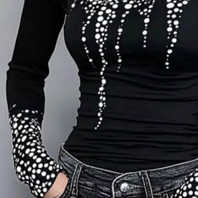 TEEK - Black Long Sleeve Printed Black Top TOPS theteekdotcom