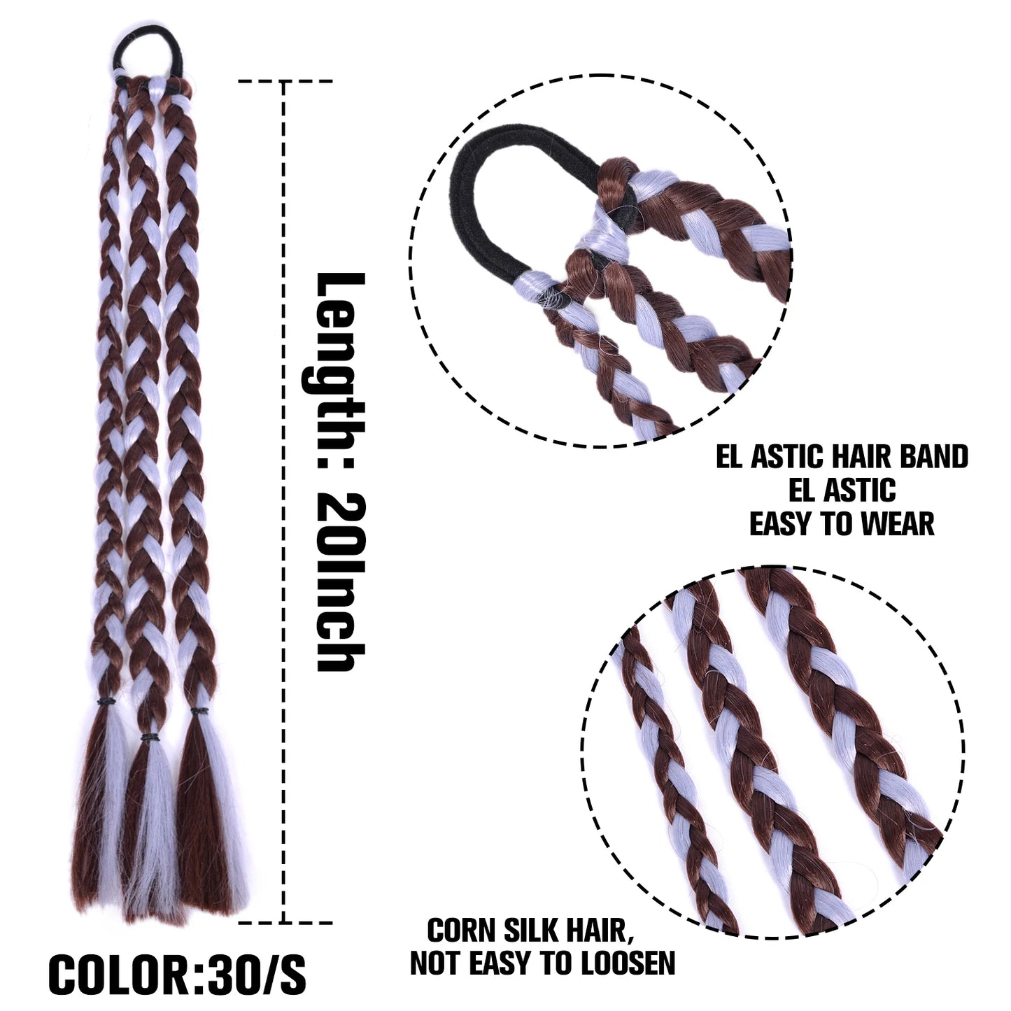 TEEK - 20 Inch Long Braided Synthetic PonytailHair Extension