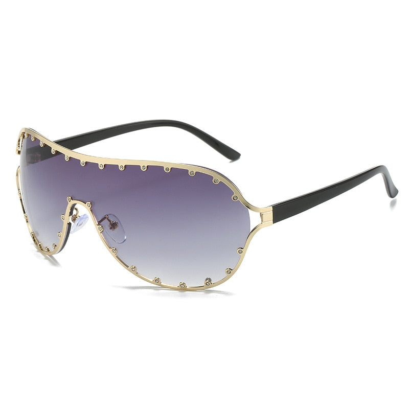 TEEK - Oversized Gradient Curved Sunglasses EYEGLASSES theteekdotcom Gold Gray  