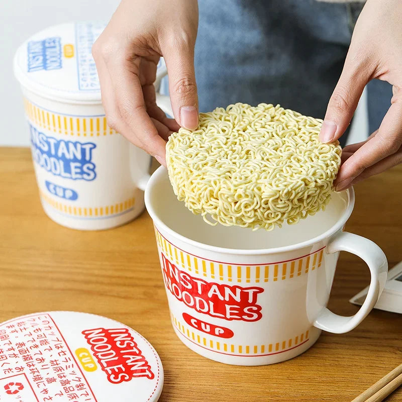 TEEK - Instant Noodle Ceramic Handle Cup Bowl Lid Set HOME DECOR theteekdotcom   
