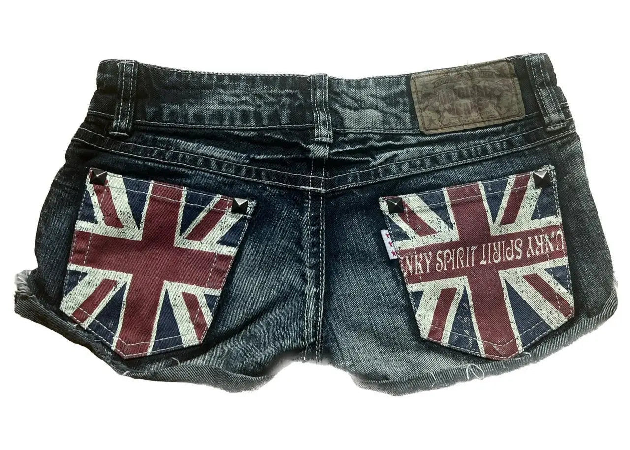 TEEK - British Flag Print Mini Denim Shorts - TEEK