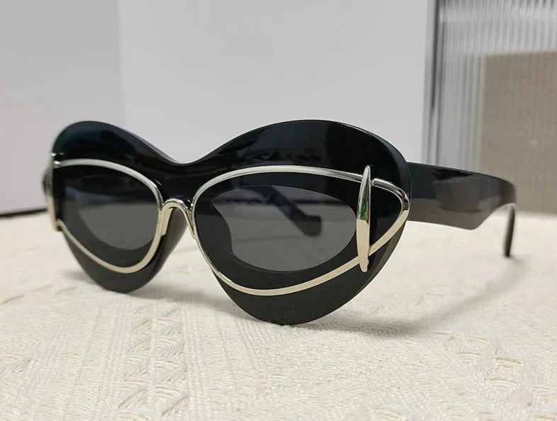 TEEK - Cat Eye Double Frame Sunglasses EYEGLASSES theteekdotcom C2 Silver Gray  