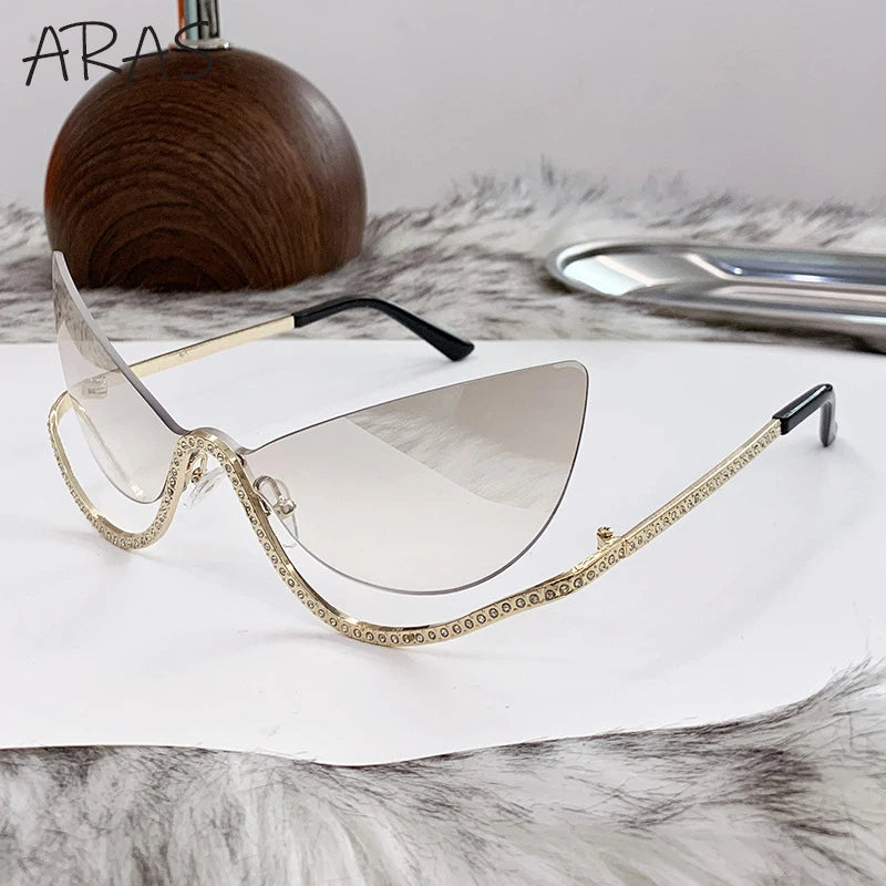 TEEK - Cat Eye Rimless Rhinestone Sunglasses EYEGLASSES theteekdotcom C4 GradientWhite