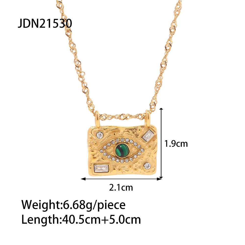 TEEK - 18K Gold Plated Stainless Steel Malachite Eye Jewelry JEWELRY theteekdotcom JDN21530  