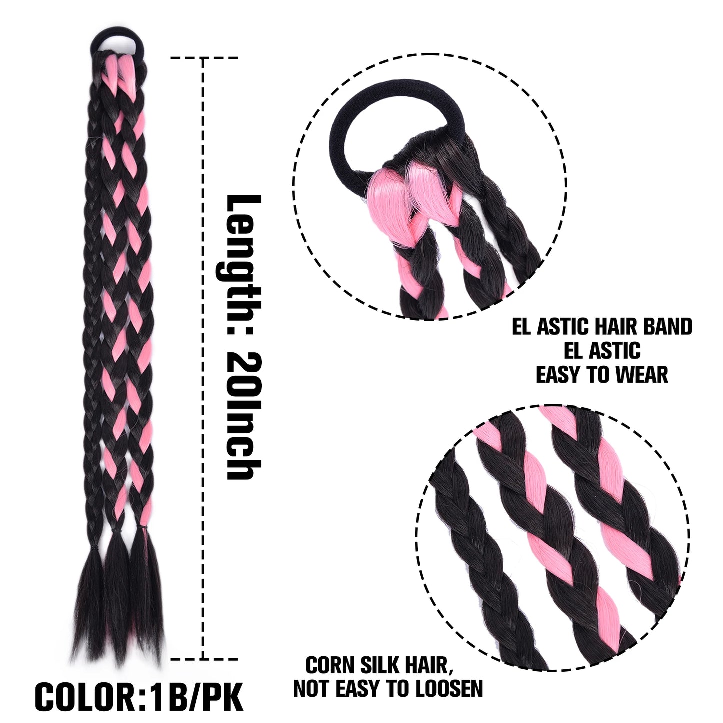 TEEK - 20 Inch Long Braided Synthetic PonytailHair Extension
