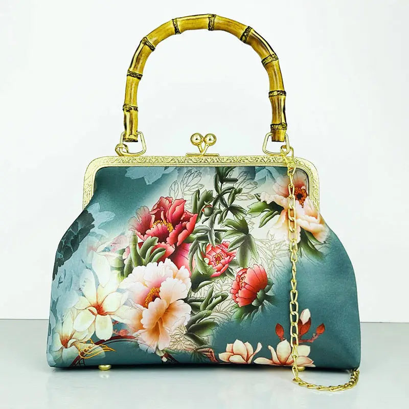 TEEK - Flower Lock Vintage Chain Handbag BAG theteekdotcom 01 emerald green  