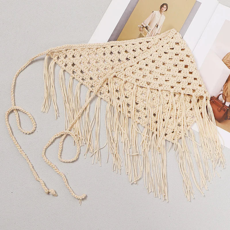 TEEK - Knitted Tassels Irregular Long Belt BELT theteekdotcom Apricot  