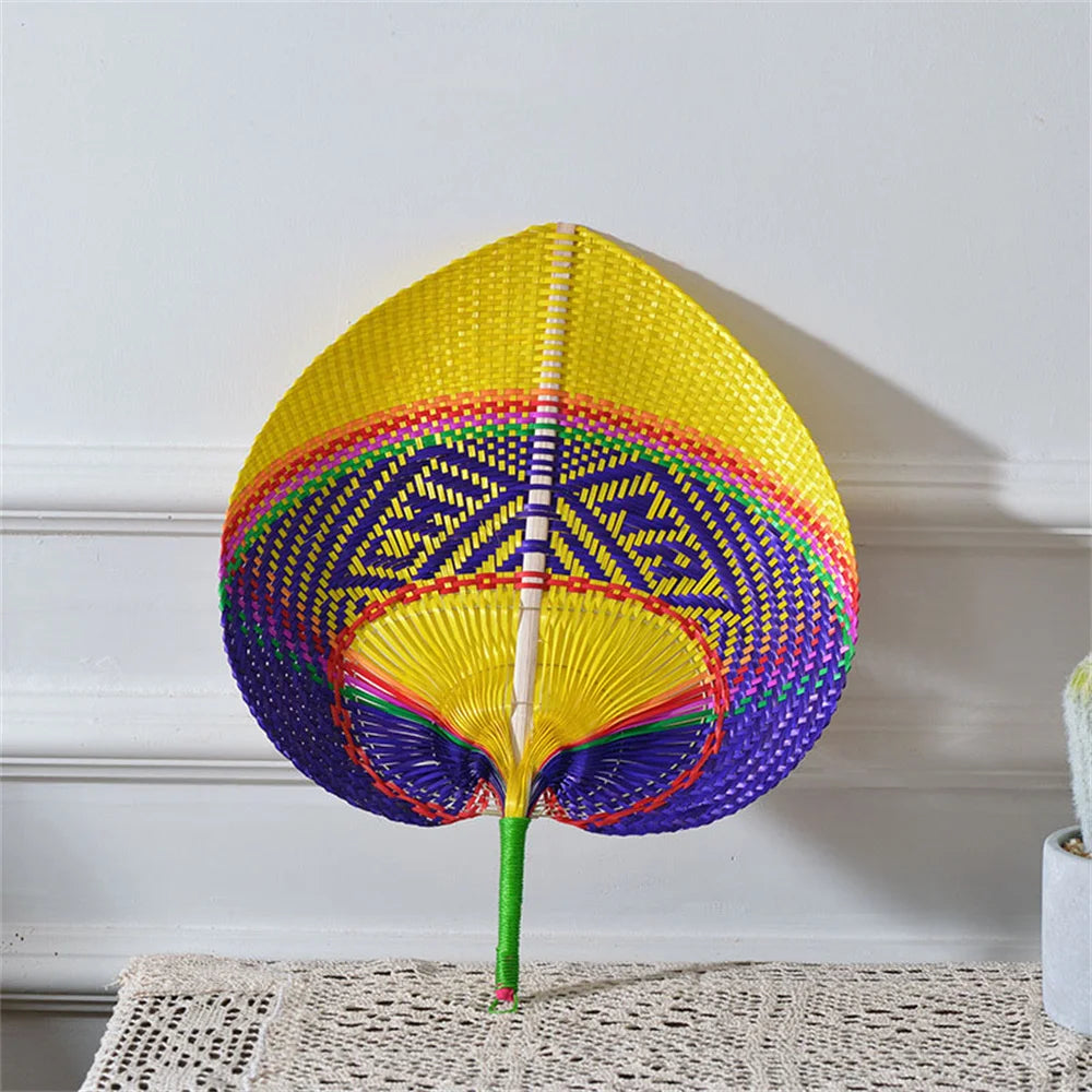 TEEK - Handmade Bamboo Woven Hand Fan FAN theteekdotcom purple yellow 30x38cm | 12x18in 