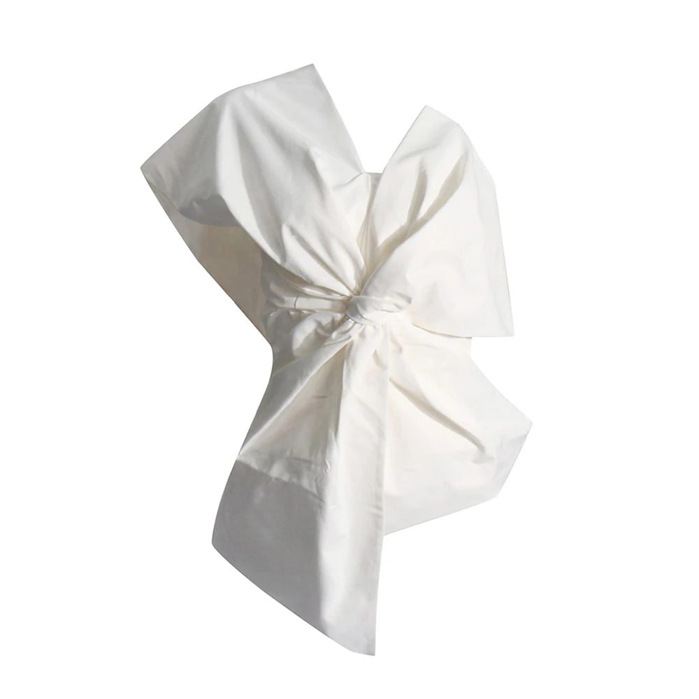 TEEK - Solid Diagonal Collar Sleeveless Bowknot Top TOPS theteekdotcom WHITE S