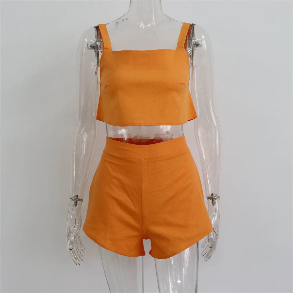 TEEK - Square Collar Tank Vest Shorts Set SET theteekdotcom orange S 