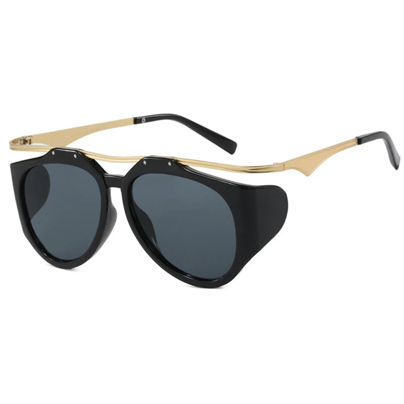 TEEK - Bended Oversized Double Bridge Sunglasses EYEGLASSES theteekdotcom Black Gray