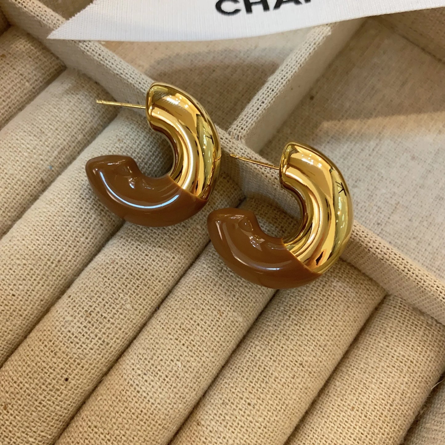 TEEK - Glossy C-shaped Drip Glaze Earrings JEWELRY theteekdotcom Coffee  