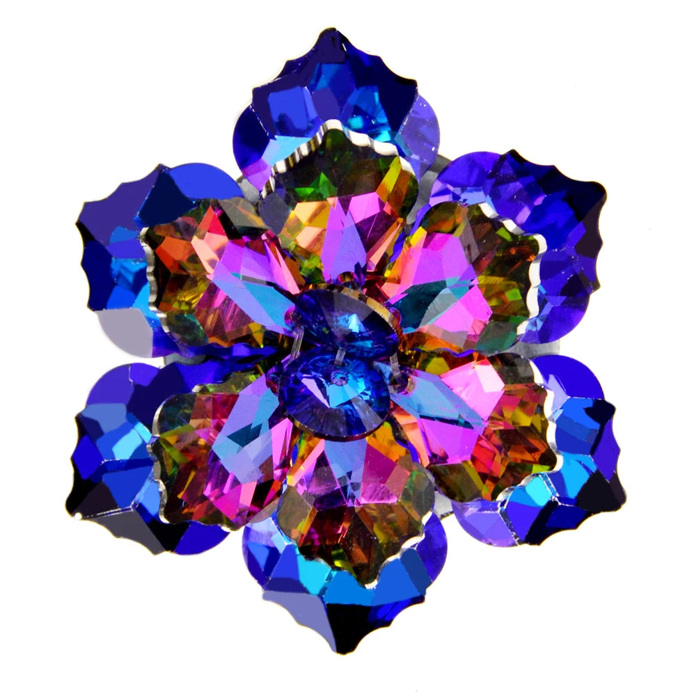 TEEK - Shining Crystal Flower Brooch JEWELRY theteekdotcom blue mix