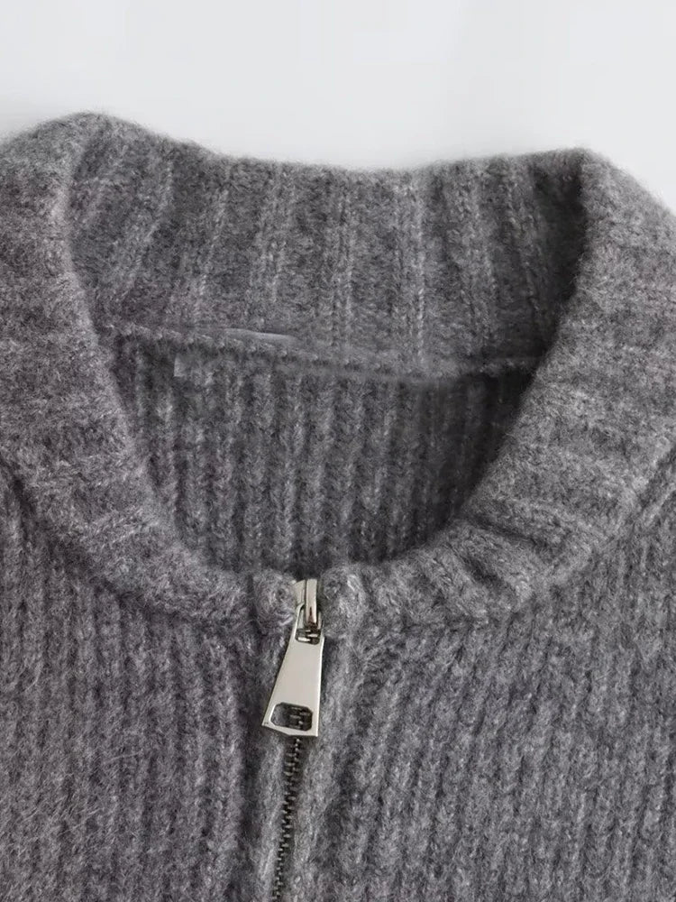 TEEK - Grey Knitted Zip Cardigan JACKET theteekdotcom   
