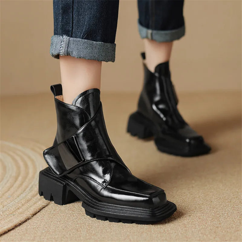 TEEK - Split Leather Square Toe Chunky Platform Boots SHOES theteekdotcom   