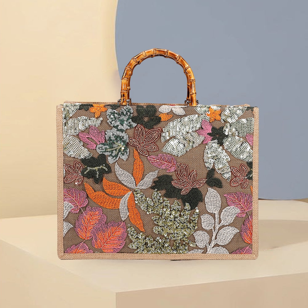 TEEK - Flower Embroidered Straw Tote Bag BAG theteekdotcom   