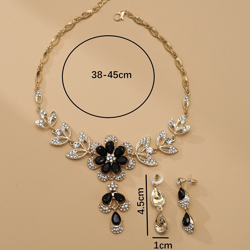TEEK - Black Crystal Flower Jewelry Set JEWELRY theteekdotcom   