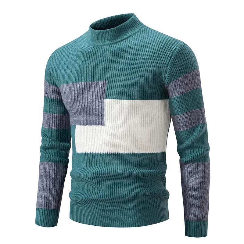 TEEK - Mens Neck Knit Pullover Sweater TOPS theteekdotcom M191-green and gray TAG M / US S 