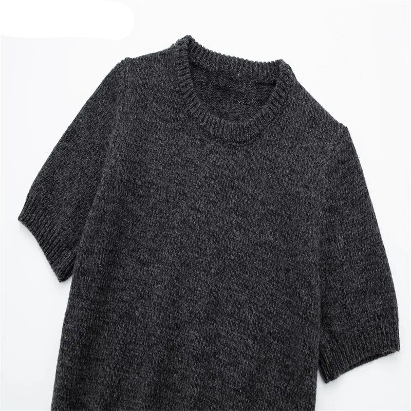 TEEK - Gray Cropped Knitted Sweater TOPS theteekdotcom   