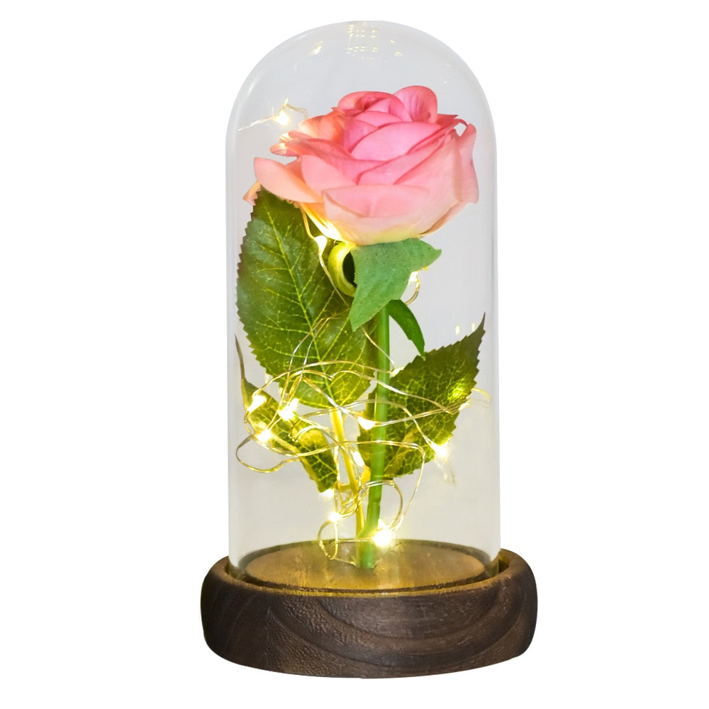 TEEK - Preserved Roses with LED Light Decor HOME DECOR theteekdotcom Silk Rose-Pink  