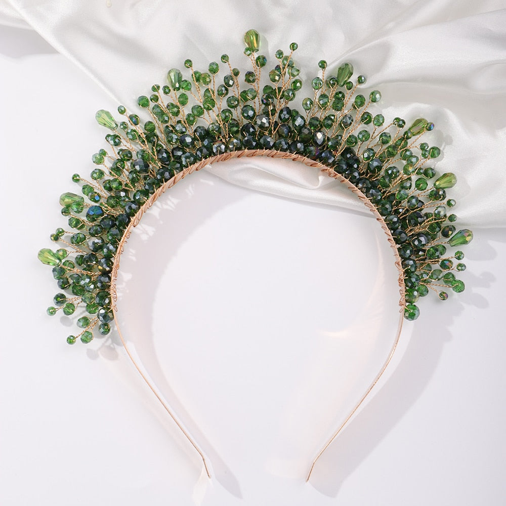 TEEK - Crystal Bejeweled Crown Headband HAIR CARE theteekdotcom Green  