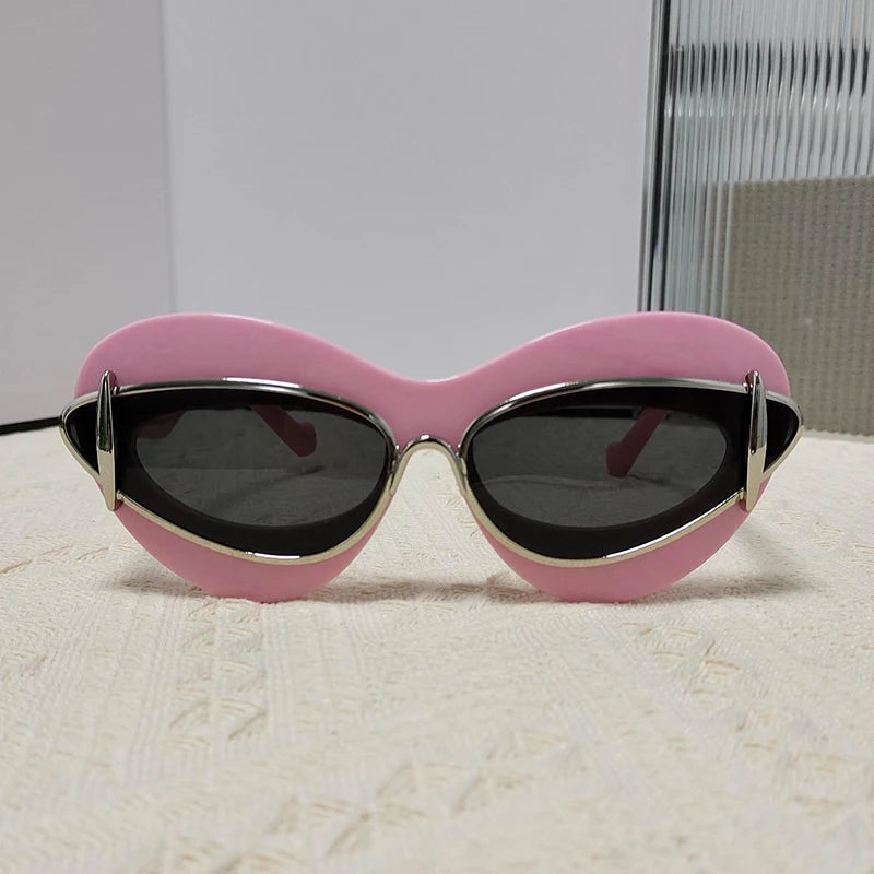 TEEK - Cat Eye Double Frame Sunglasses EYEGLASSES theteekdotcom C4 Pink Gray  