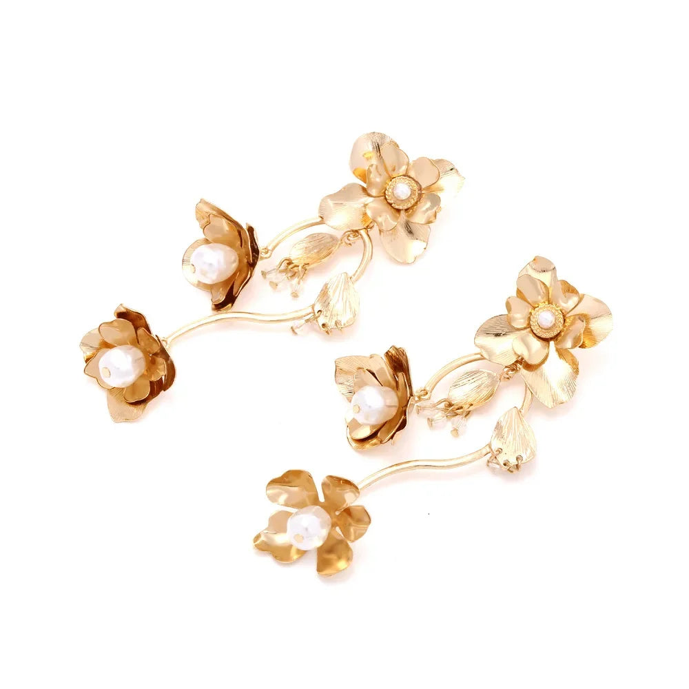 TEEK - Metal Leaf Flower Tassel Earrings JEWELRY theteekdotcom   
