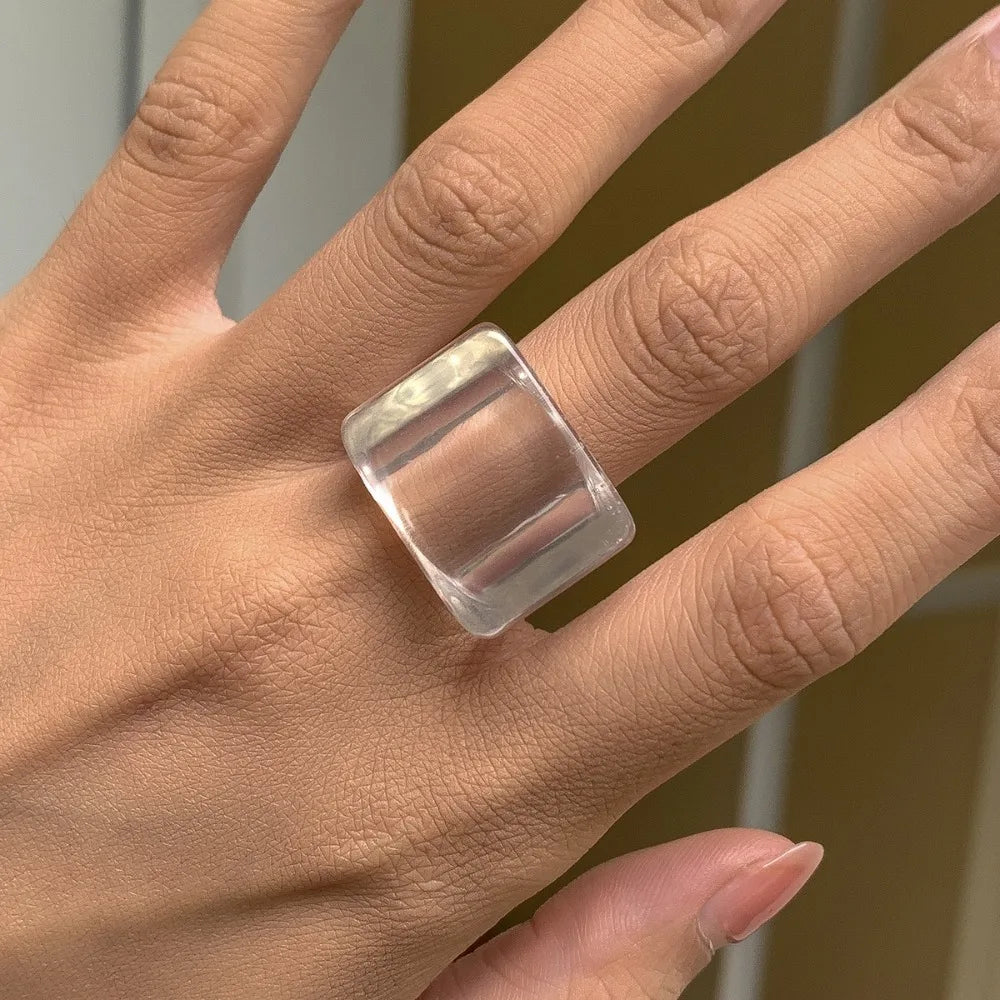 New Fashion Colored Acrylic Ring Women Rings Simplicity Temperament Geometric Square Ring Resin Trendy Ring TEEK Transparent