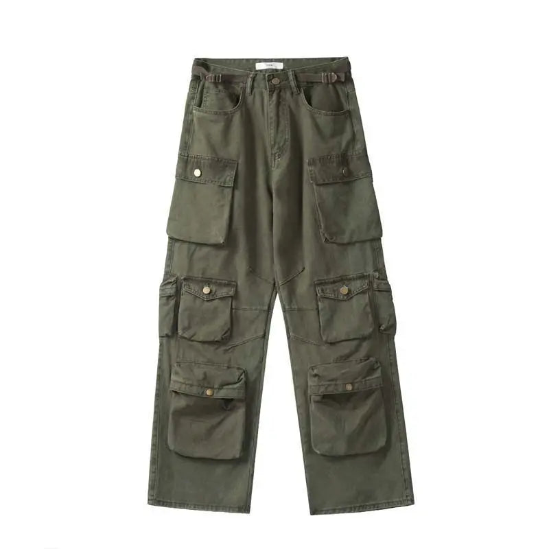TEEK - Multi-Pocket Cargo Wide Leg Jeans PANTS theteekdotcom Green S 