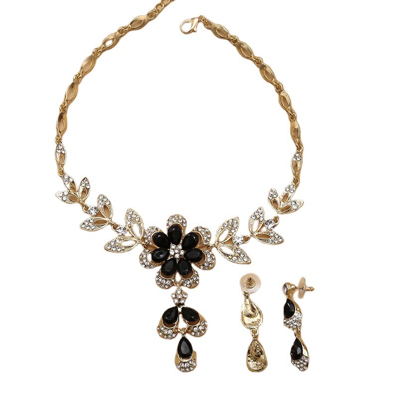 TEEK - Black Crystal Flower Jewelry Set JEWELRY theteekdotcom   
