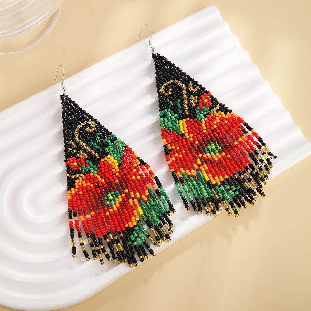 TEEK - Rose Tassels Hand-Beaded Earrings JEWELRY theteekdotcom Black