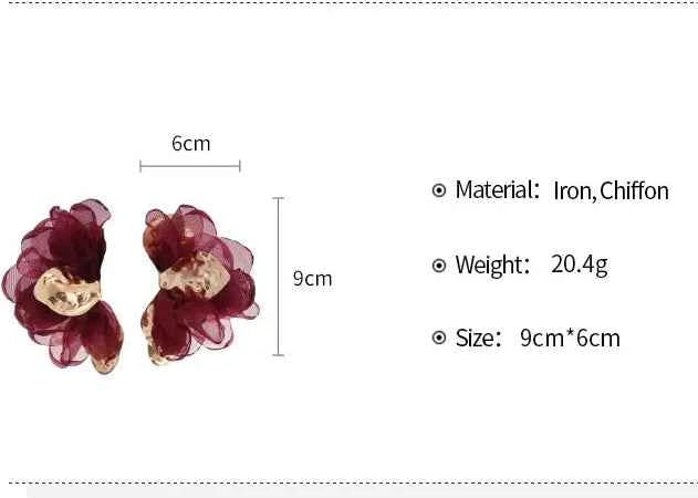 Fluffy Chiffon Flower Stud Earrings Women's Exaggerated High-End Cloth Petal Ear Studs Pleated Slice Nail Earring Ear Jewelry K1