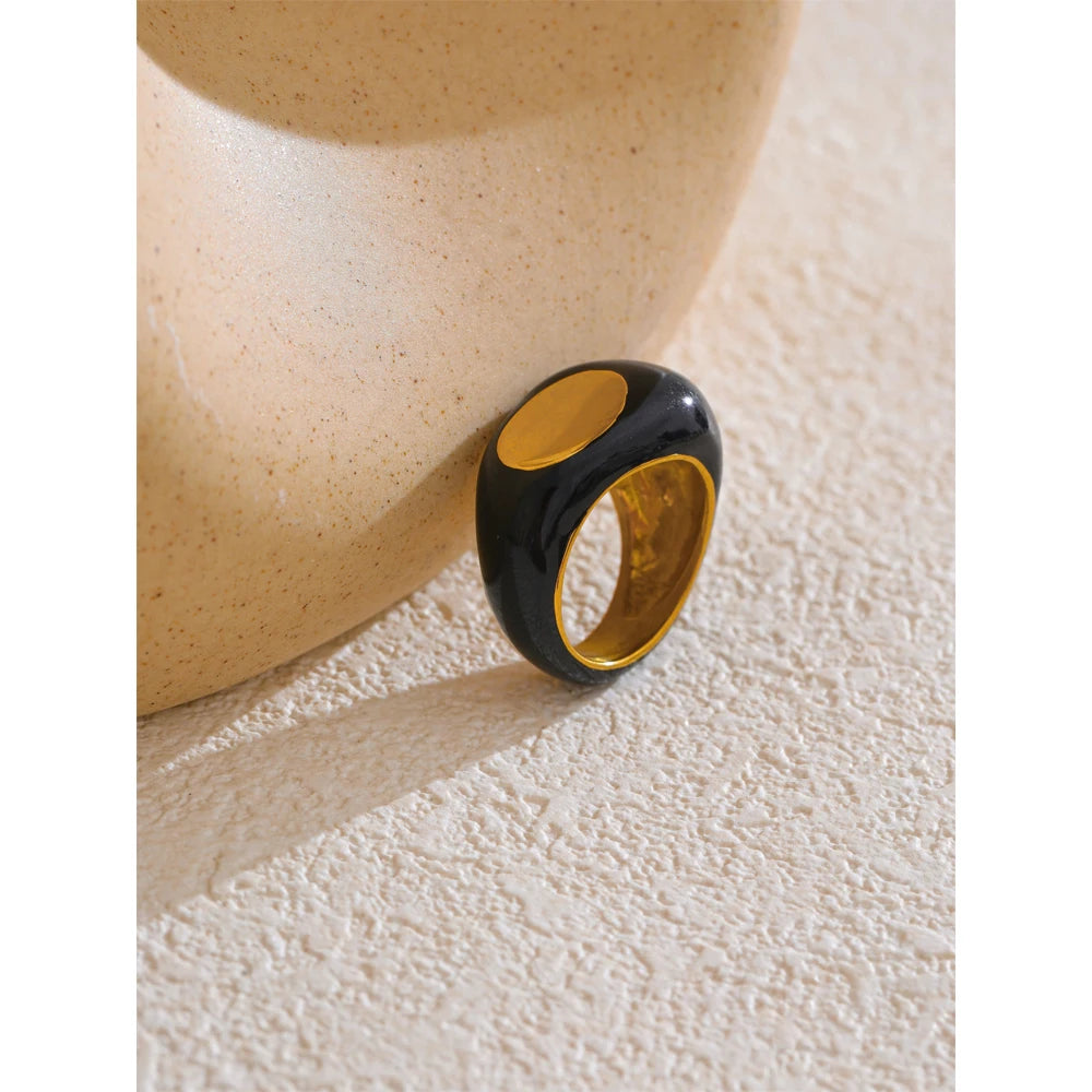 TEEK - Black Enamel Geometric Unique Ring JEWELRY theteekdotcom   