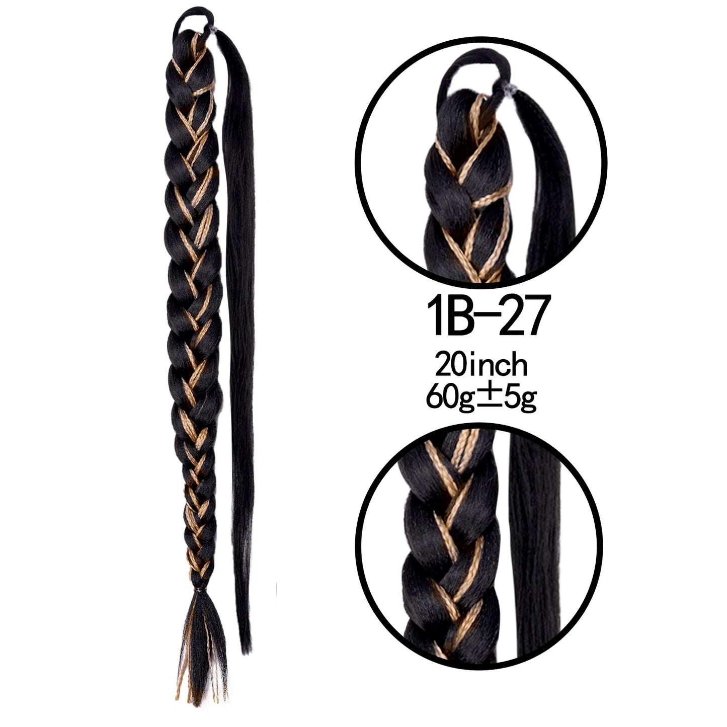 TEEK - 20 Inch Long Braided Synthetic PonytailHair Extension HAIR theteekdotcom 1B27 20Inch 60g