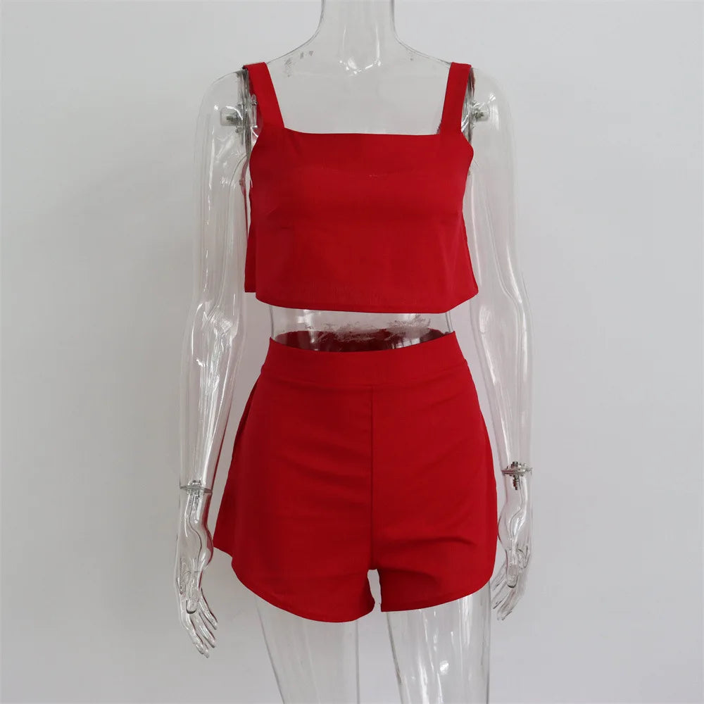 TEEK - Square Collar Tank Vest Shorts Set SET theteekdotcom red S 