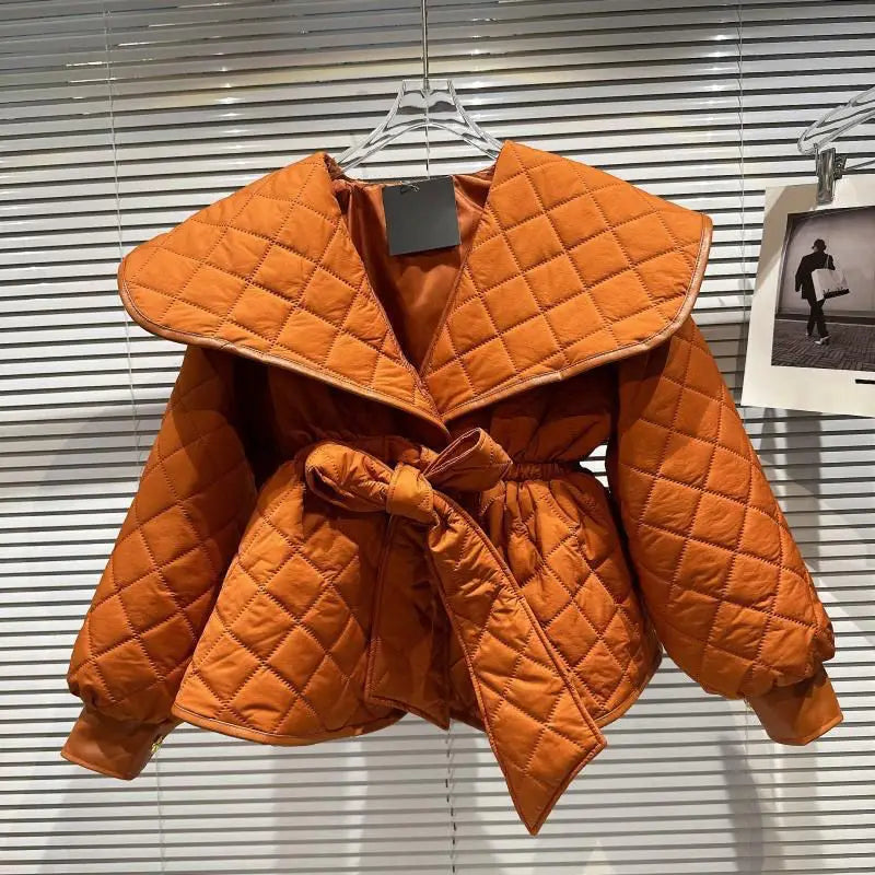 TEEK - Diamond Lattice Compressed Cotton Belted Jacket JACKET theteekdotcom Orange S 