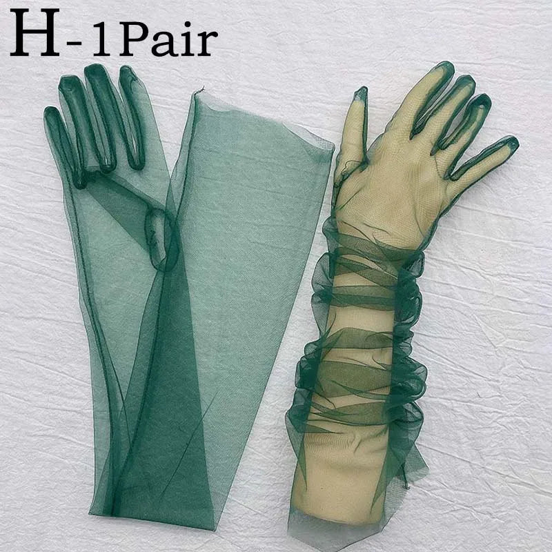TEEK - Ultra Thin Tulle Elbow Gloves GLOVES theteekdotcom Dark Green  