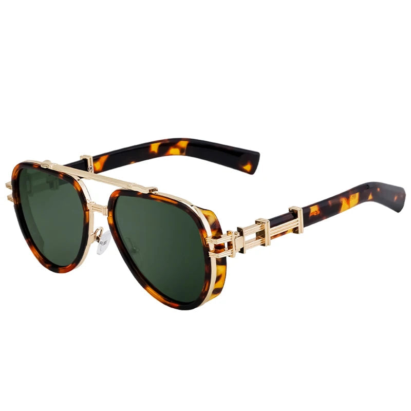 TEEK - Vintage Punk Oval Double Beam Sunglasses EYEGLASSES theteekdotcom C4 BrownDemiG15