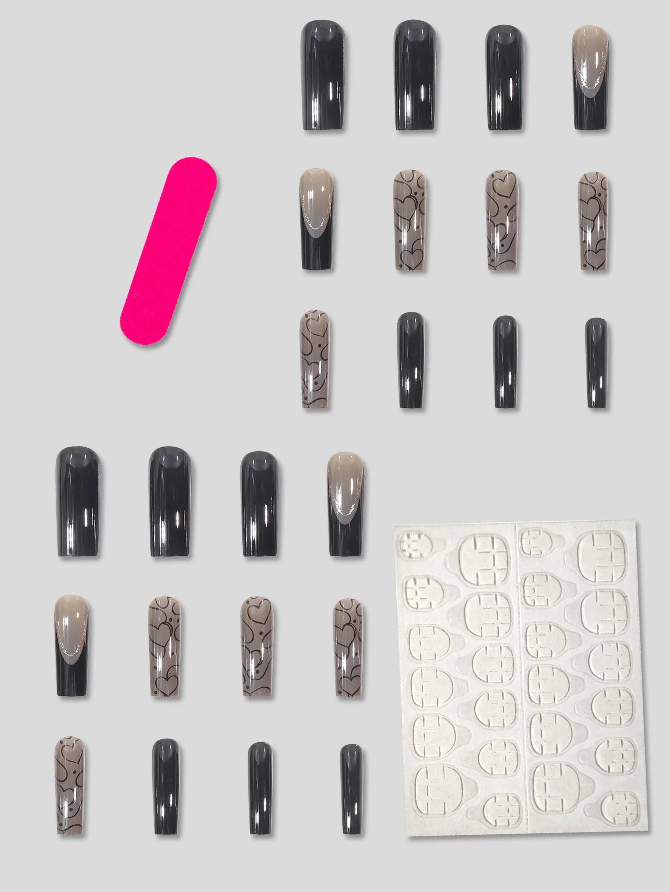 TEEK - 24pc Long Coffin Heart-Shaped Glossy False Nails NAIL ART theteekdotcom   