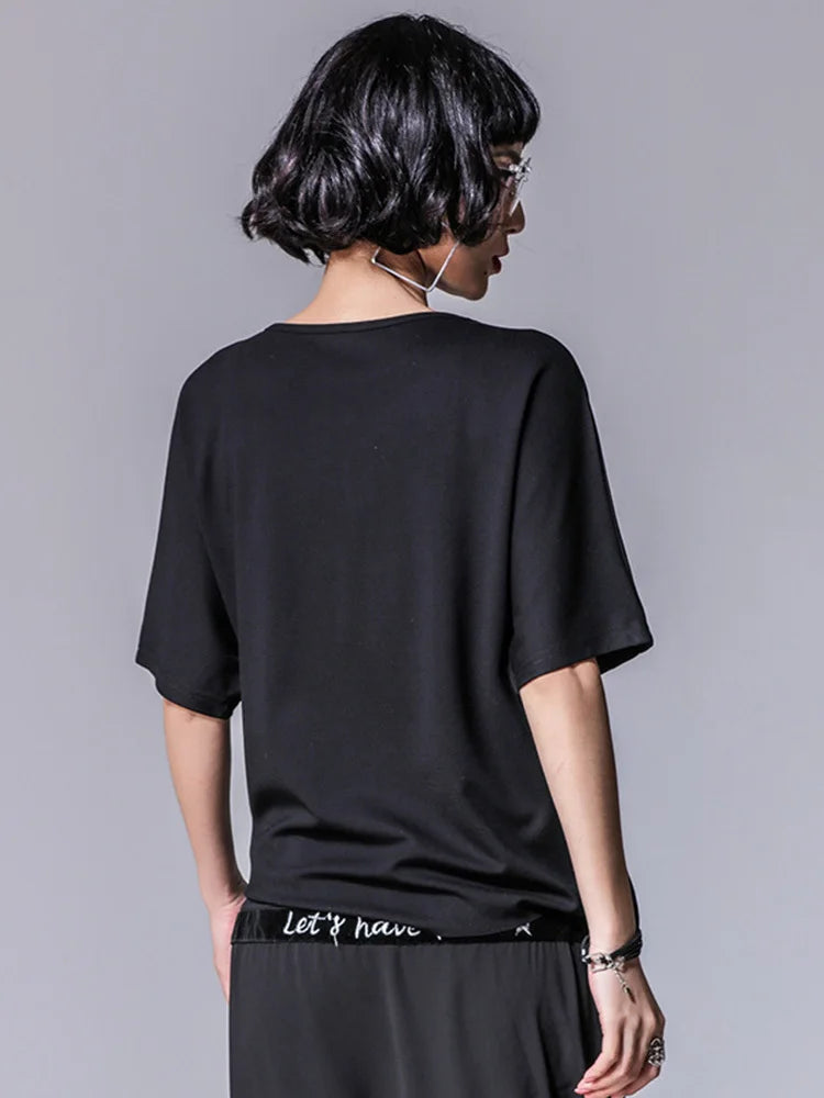 TEEK - Black Asymmetric Pleated Knit Shirt TOPS theteekdotcom   