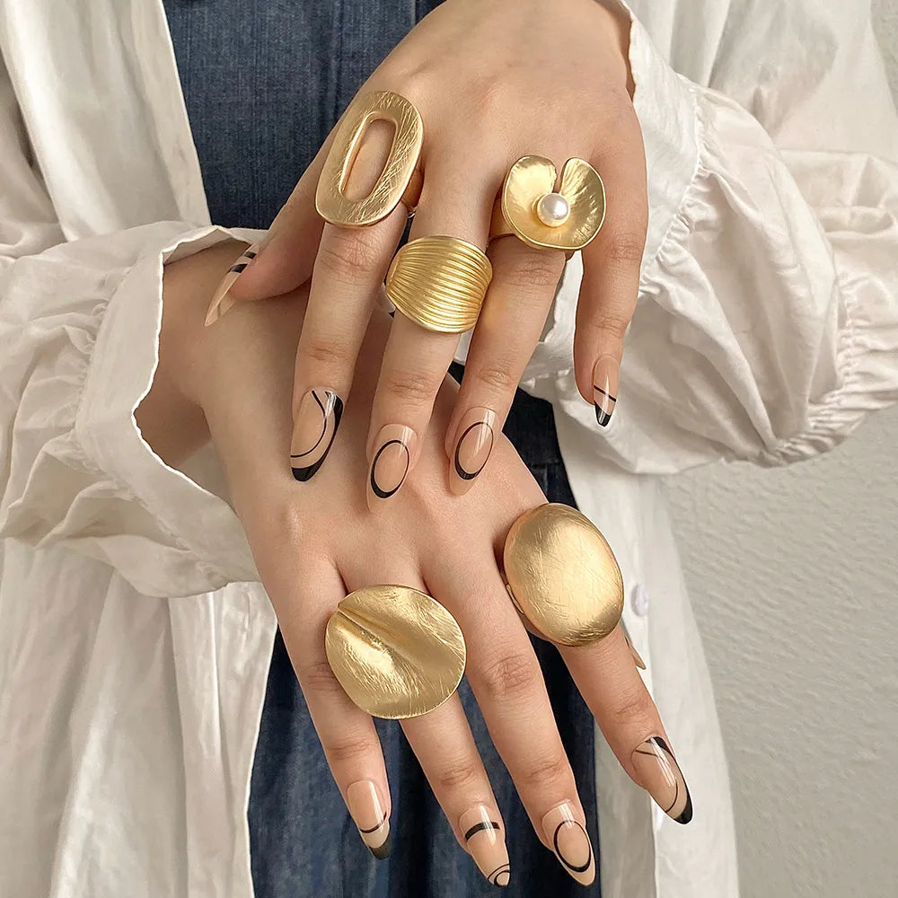 TEEK - Ms. Matte Chunky Gold Elastic Rings - TEEK
