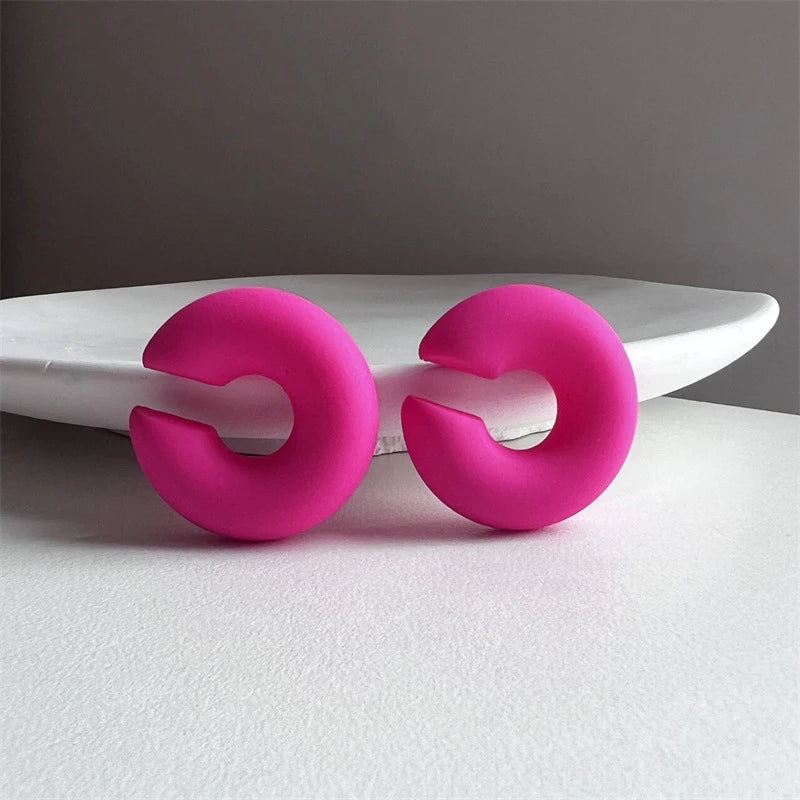 1 Pair Simple Round Circle Clip Earrings For Women C Shape Acrylic Red Blue Black Pink No Pierced Cartilage Lightweight Ear Cuff TEEK Rose