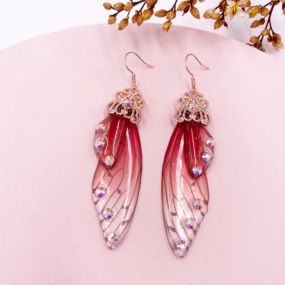 TEEK - Handmade Fairy Wing Earrings  theteekdotcom RoseGold-Red  