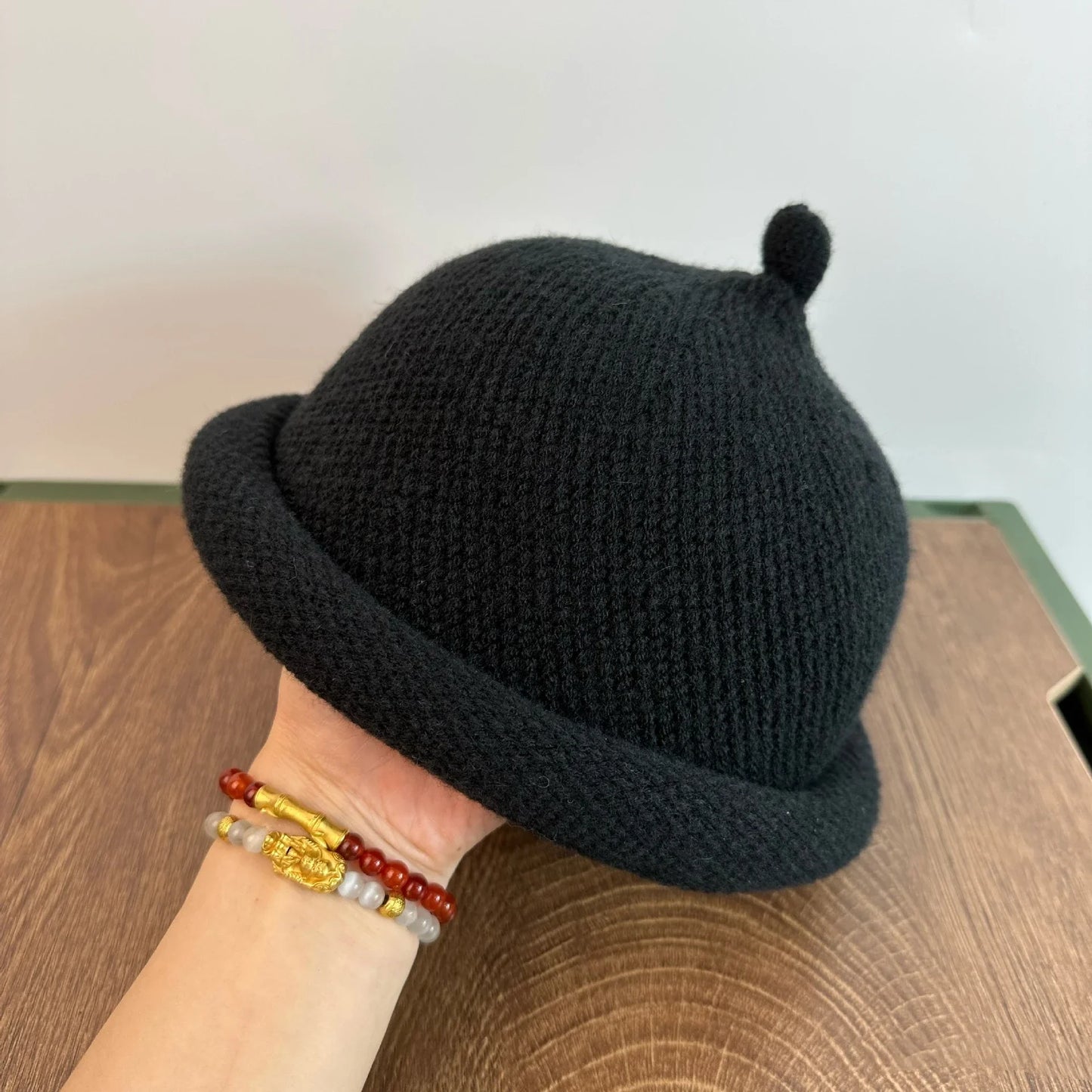 TEEK - Knitted Melon Beret Pacifier Cap HAT theteekdotcom black 54-58cm