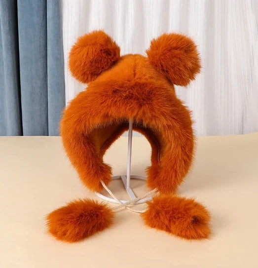 TEEK - Faux Fox Plush Bear Ear Hat HAT theteekdotcom orange  