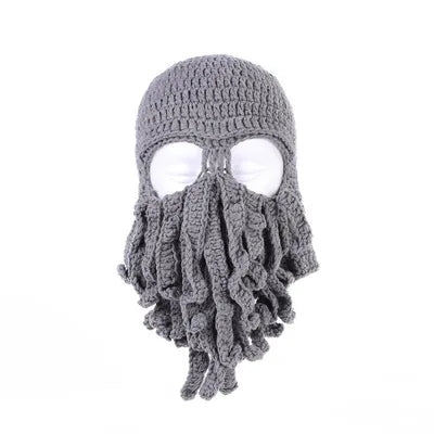 TEEK- Handmade Tentacle Crochet Bearded Beanie HAT theteekdotcom Light Gray One Size 