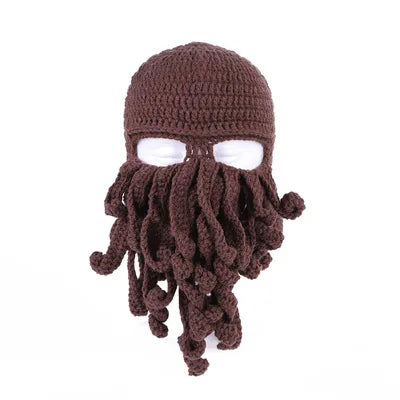 TEEK- Handmade Tentacle Crochet Bearded Beanie HAT theteekdotcom Brown One Size 