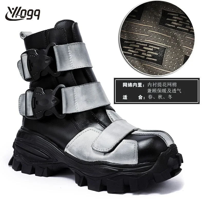 TEEK - Italian Leather Tri-Strap Buckle Motorcycle Boots SHOES theteekdotcom 9921 gray 13.5
