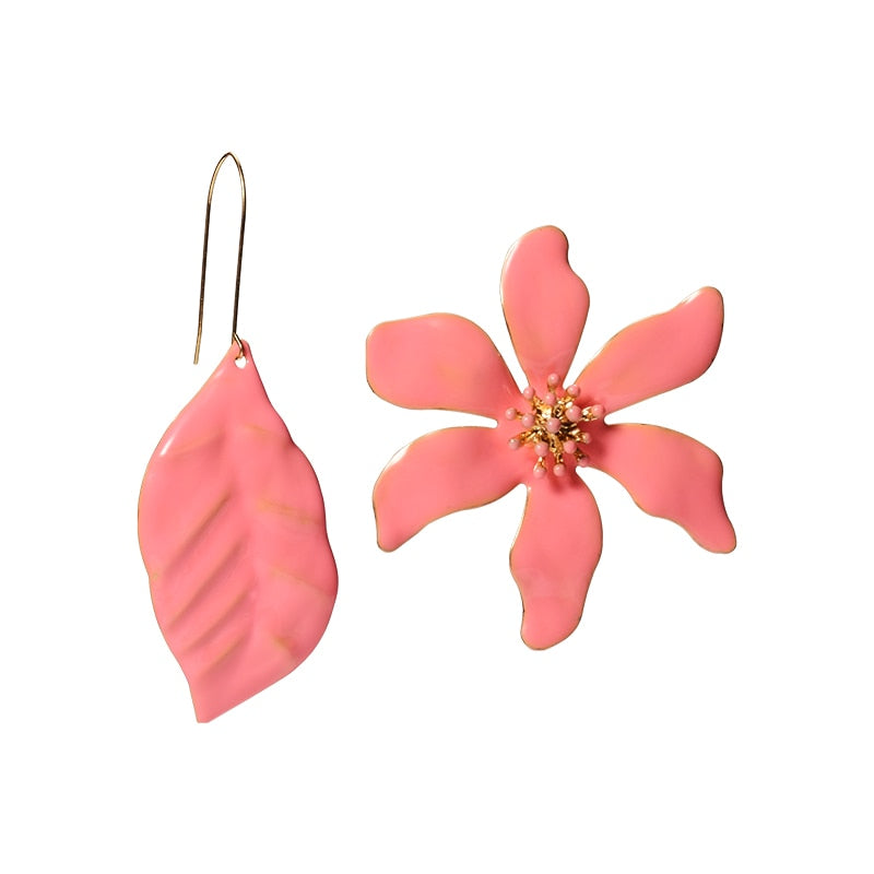 TEEK - Mix Leaf Flower Dangle Drop Earrings JEWELRY theteekdotcom Pink  